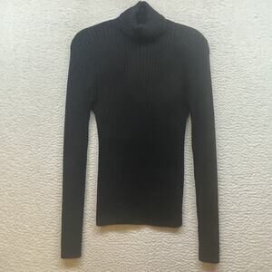 LL Bean Sweater Womens Small Black Ribbed Turtleneck Merino Wool Woolmark Knit